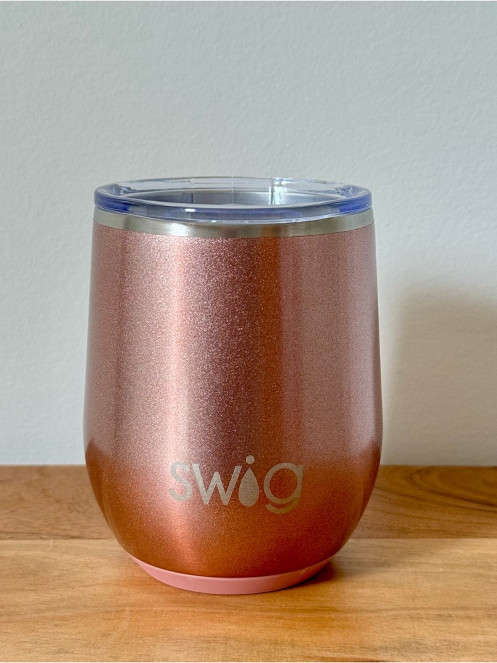 NWOT Swig Life Stainless Steel Stemless Wine Cup, Shimmer Rose Gold Pink – 12oz